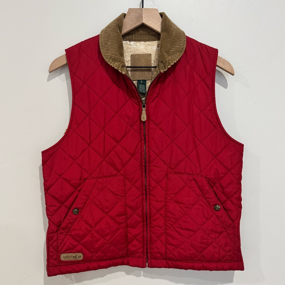 Ralph Lauren Red Quilted Vest with Tan Corduroy Collar